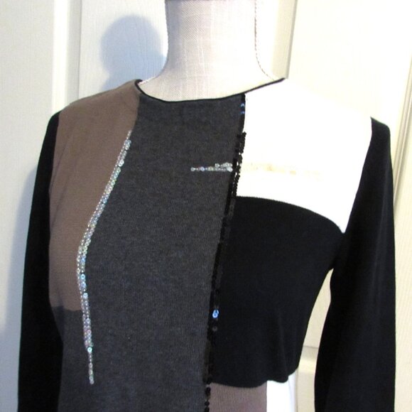 ALFANI 100% Cotton Color Block Dress With Sequins  Size S - Picture 3 of 5
